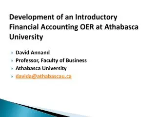 Development of an Introductory Financial Accounting OER at Athabasca University