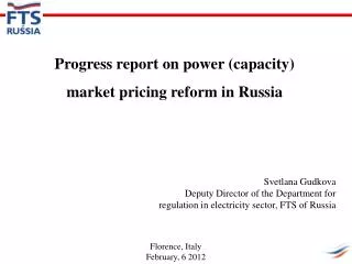 Progress report on power (capacity) market pricing reform in Russia