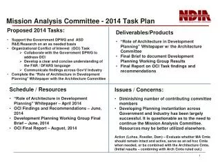 Mission Analysis Committee - 2014 Task Plan