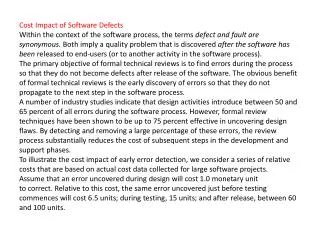 Cost Impact of Software Defects