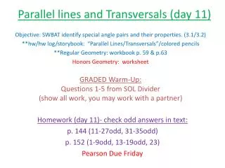 Parallel lines and Transversals (day 11)