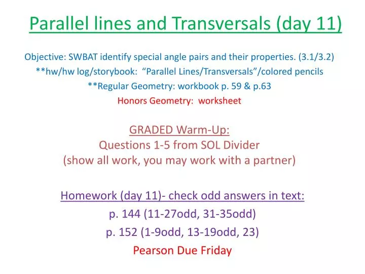 parallel lines and transversals day 11