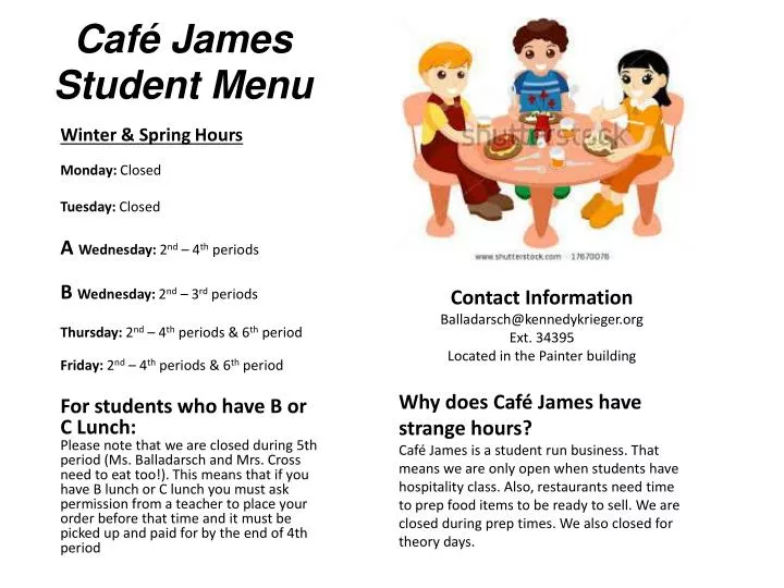 caf james student menu