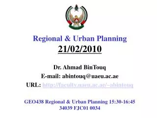 Regional &amp; Urban Planning 21/02/2010