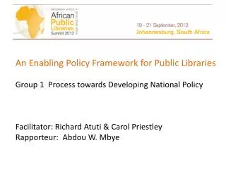 An Enabling Policy Framework for Public Libraries