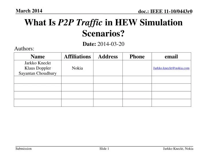 what i s p2p traffic in hew simulation scenarios