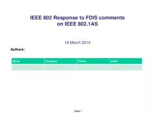 IEEE 802 Response to FDIS comments on IEEE 802.1AS