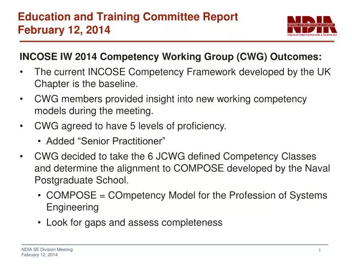 education and training committee report february 12 2014