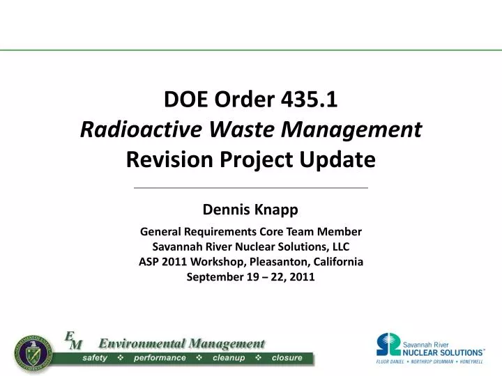 doe order 435 1 radioactive waste management revision project update