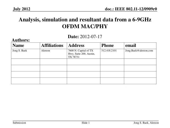 analysis simulation and resultant data from a 6 9ghz ofdm mac phy