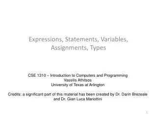 Expressions, Statements, Variables, Assignments, Types