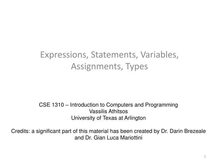 expressions statements variables assignments types