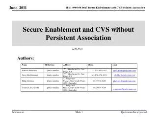 Secure Enablement and CVS without Persistent Association