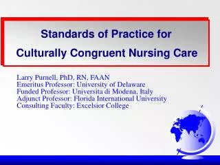 Standards of Practice for Culturally Congruent Nursing Care