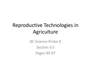 Reproductive Technologies in Agriculture