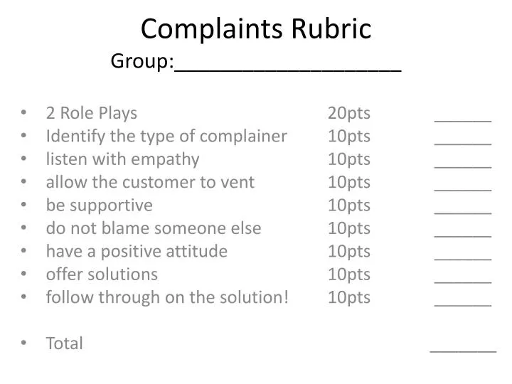 complaints rubric group
