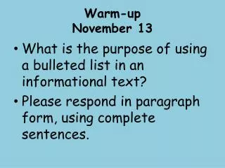 warm up november 13