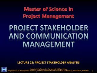 LECTURE 23: PROJECT STAKEHOLDER ANALYSIS