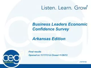 Business Leaders Economic Confidence Survey Arkansas Edition