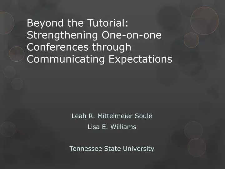 beyond the tutorial strengthening one on one conferences through communicating expectations