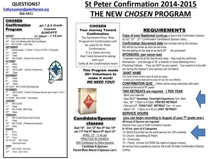 st peter confirmation 2014 2015 the new chosen program