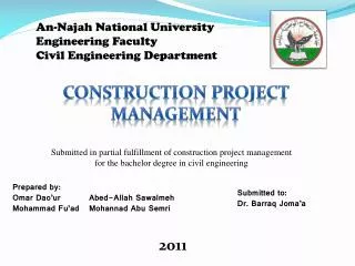 An- Najah National University Engineering Faculty Civil Engineering Department