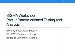 SIGMA Workshop Part 1: Pattern-oriented Testing and Analysis