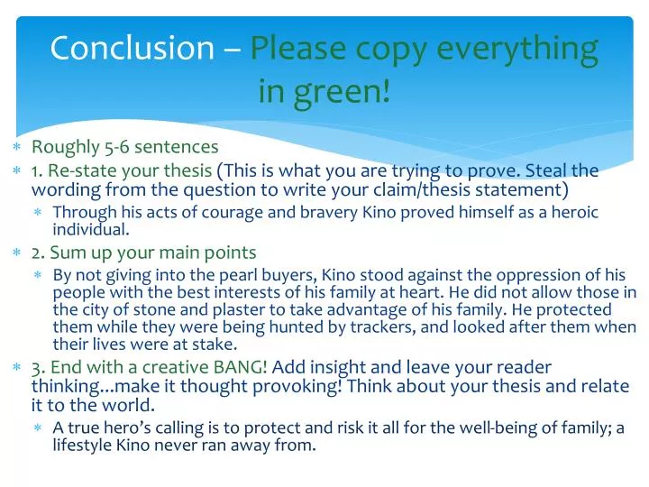 conclusion please copy everything in green