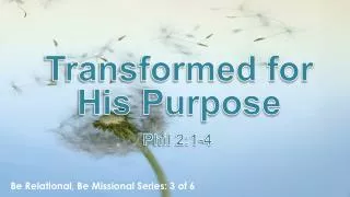Transformed for His Purpose