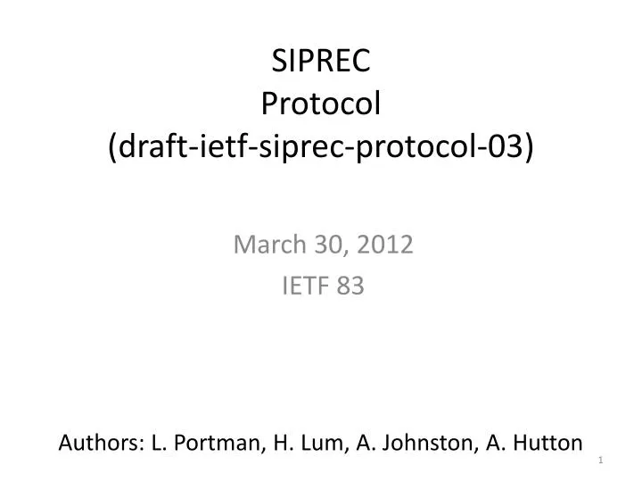 siprec protocol draft ietf siprec protocol 03