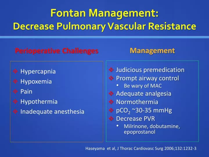 fontan management decrease pulmonary vascular resistance