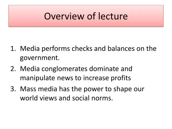 overview of lecture