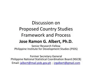 Discussion on Proposed Country Studies Framework and Process