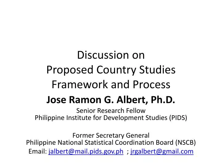 discussion on proposed country studies framework and process