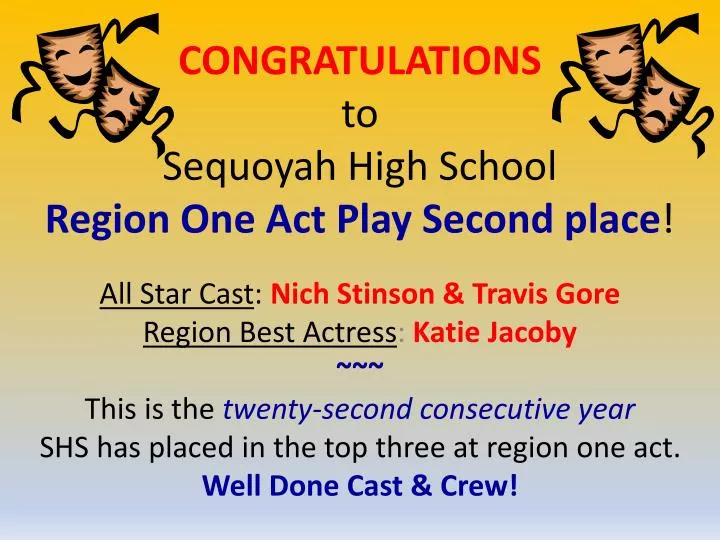 congratulations to sequoyah high school region one act play second place
