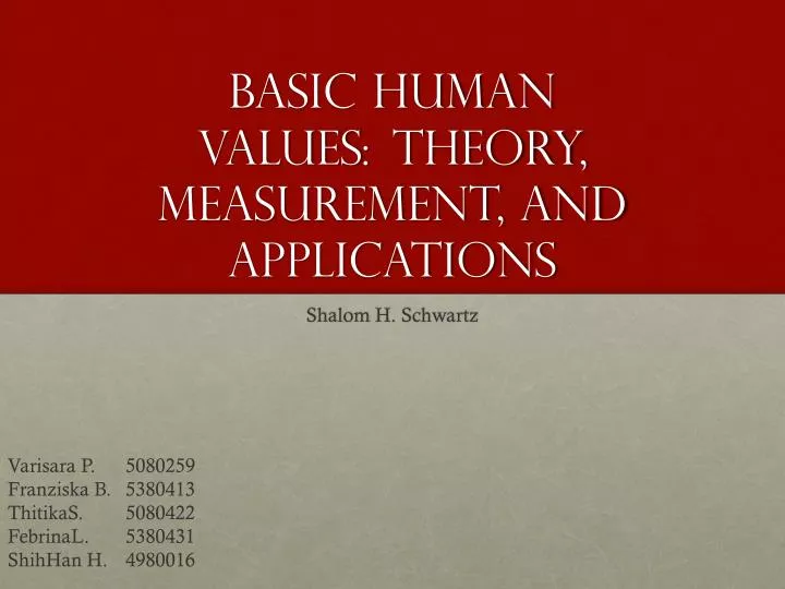 basic human values theory measurement and applications