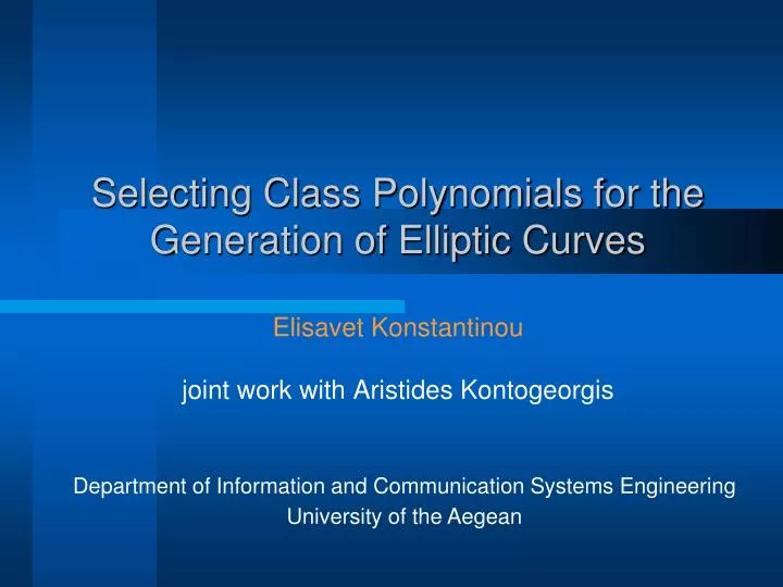 selecting class polynomials for the generation of elliptic curves