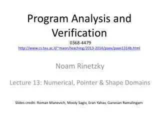 Noam Rinetzky Lecture 13: Numerical , Pointer &amp; Shape Domains