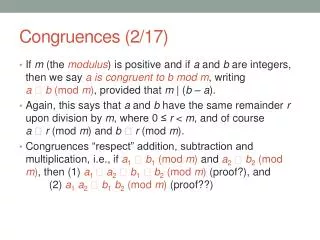 Congruences (2/17)