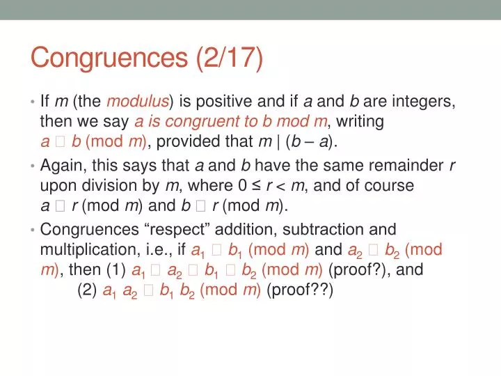 congruences 2 17