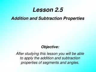 Lesson 2.5 Addition and Subtraction Properties