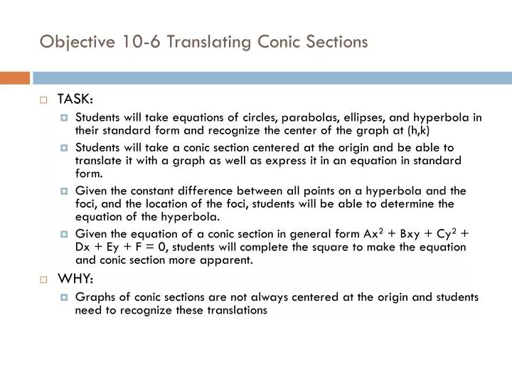 objective 10 6 translating conic sections