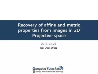 Recovery of affine and metric properties from images in 2D Projective space