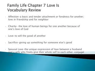 Family Life Chapter 7 Love Is Vocabulary Review