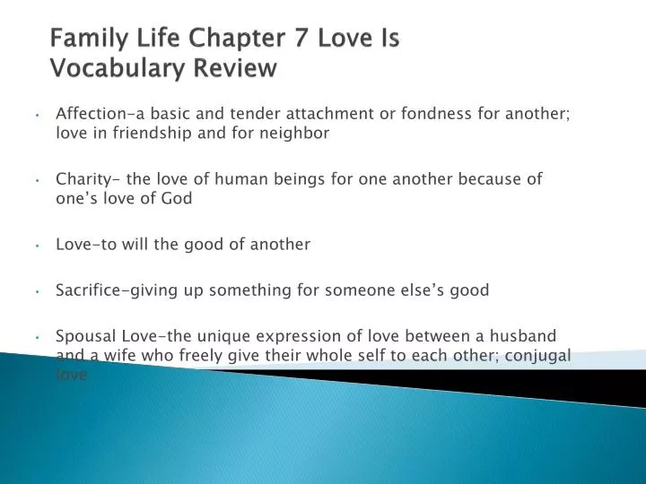 family life chapter 7 love is vocabulary review