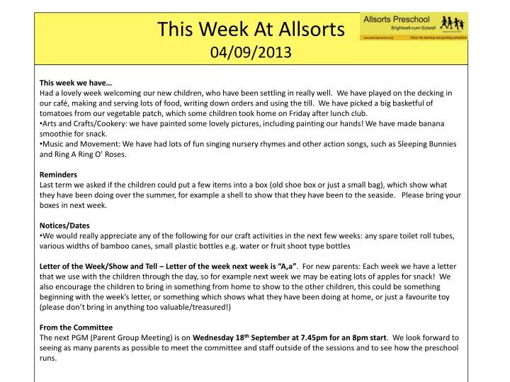 this week at allsorts 04 09 2013
