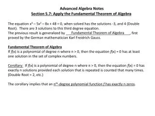 Advanced Algebra Notes Section 5.7: Apply the Fundamental Theorem of Algebra