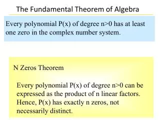 Every polynomial P(x) of degree n&gt;0 has at least one zero in the complex number system.