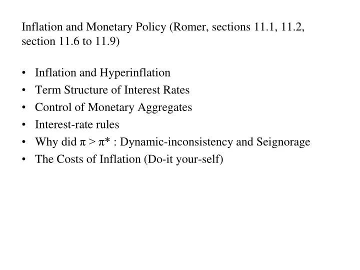 inflation and monetary policy romer sections 11 1 11 2 section 11 6 to 11 9