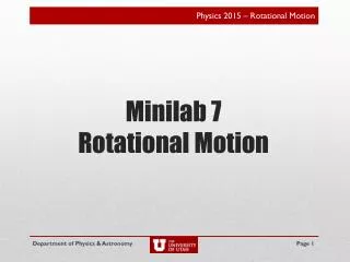 Minilab 7 Rotational Motion